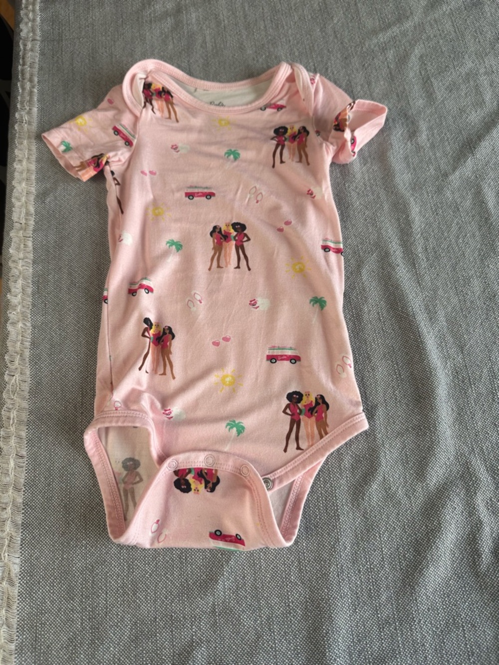 Kyte BABY Pink Short-Sleeve One-Piece Bodysuit with Summer Print